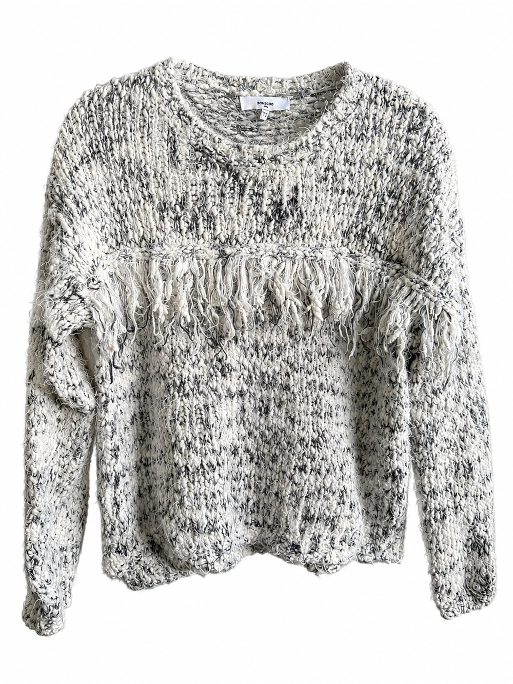 Suncoo Paris Grey Marled Fringe Chunky Knit Sweater Size T1 / Small wool mohair